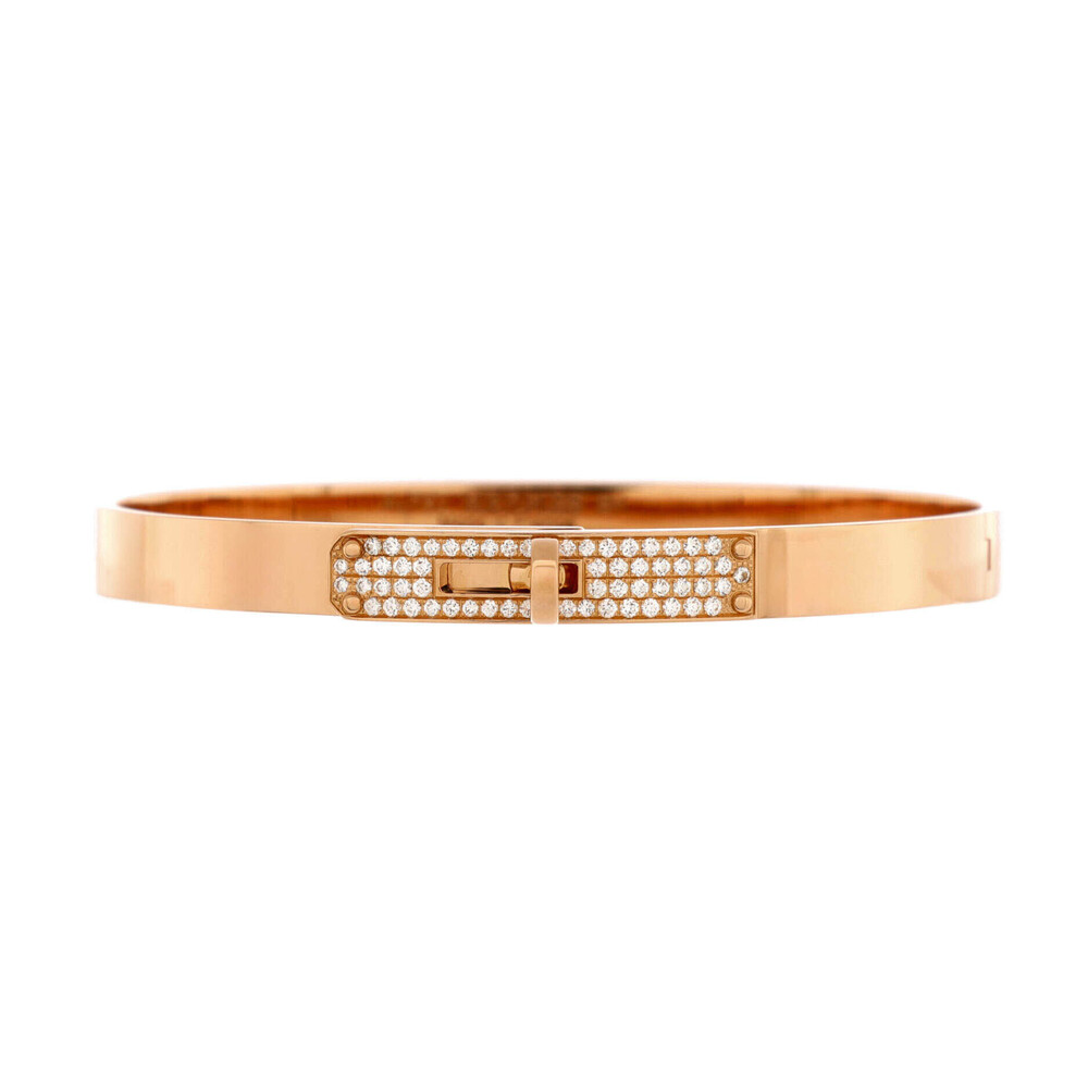 Hermes Small Kelly Bracelet 18K Rose Gold and Pave Diamonds